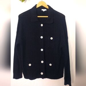 J. Jill Classic Navy Black Button-Up Women's Sweater Cardigan Cottagecore M
